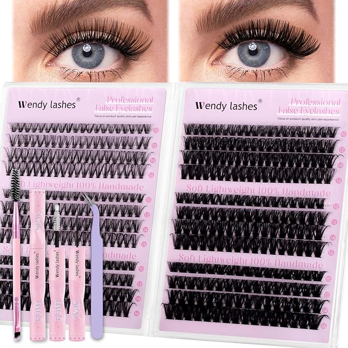 Lash Clusters Kit 30D+40D+50D+60D+80D+100D Wispy Individual Lashes Kit C-Curly Volume Lash Extensions 10-16mm Natural DIY Cluster Lashes Kit for Beginners