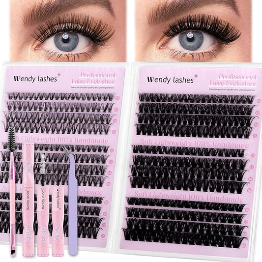 Lash Clusters Kit 30D+40D+50D+60D+80D+100D Wispy Individual Lashes Kit C-Curly Volume Lash Extensions 10-16mm Natural DIY Cluster Lashes Kit for Beginners