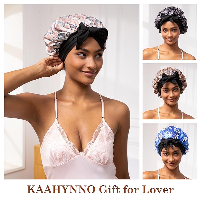 Tie Band Silk Satin Bonnet for Sleeping Hair: Women Sleep Night Wrap Cap for Straight Wavy Curly Coily Kinky Natural Hair Head - Bohemia