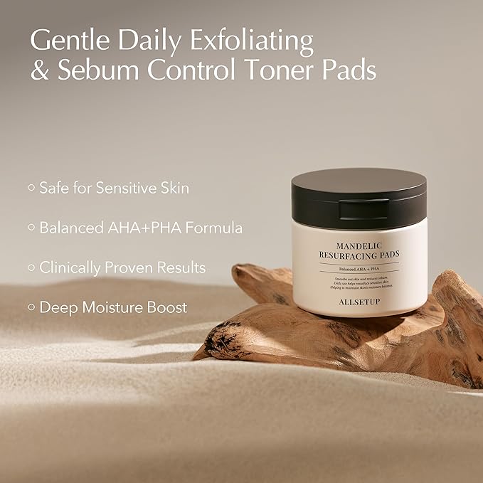 AHA + PHA Exfoliating Toner Pad, Mandelic Resurfacing - 70 Sheets, Controls Oil, Smooth Skin, Refines Pores, Daily Care for Sensitive Skin
