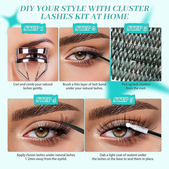 Lash Clusters 2 Style Cluster Lashes 640PCS Eyelash Extension 40D+50D Cluster Lashes Individual Lashes DIY Lash Extension Natural Black Cluster Eyelash Extensions at Home for Beginners(D-Mix9-16mm)