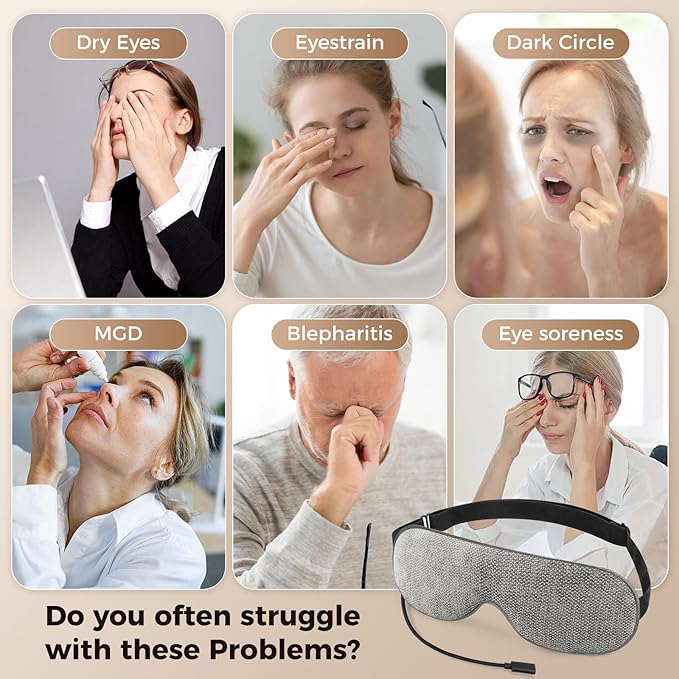 Telepepe Heated Eye Mask, Warm Eye Compress for Dry Eyes, Moist Heat Therapy for Blepharitis, Dark Circle, Chalazion, 4 Heating Levels, Gifts for Men Women, Travel(Grey)