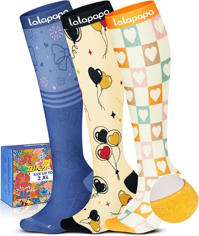 Lalapapa Cute Compression Socks for Women - 3 Pairs 20-30 mmHg Graduated Support Lightweight for Daily Wear Travel Nurse