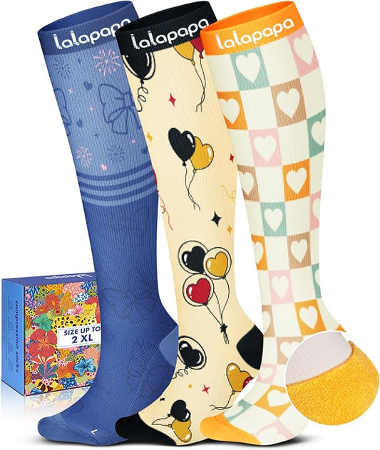 Lalapapa Cute Compression Socks for Women - 3 Pairs 20-30 mmHg Graduated Support Lightweight for Daily Wear Travel Nurse