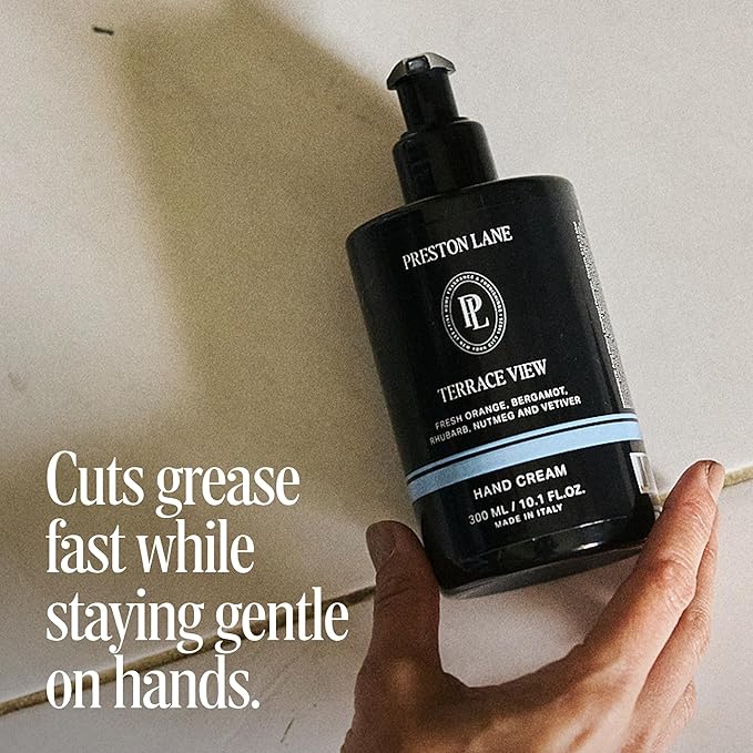 Preston Lane Luxury Hand Cream, Highrise Scent, Made in Italy | Hydrating Formula with Tea Tree, Lavender & Lemon Essential Oils, Hyaluronic Acid, Vitamins C & E, and Kiwi & Apple Water