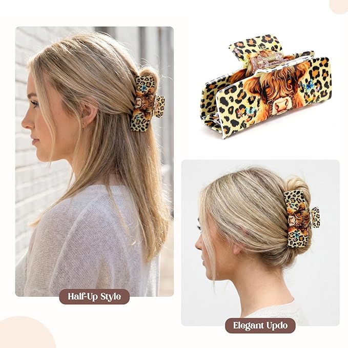 Medium Hair Claw Clip with Leopard Cow Butterfly Design, Plastic Claw Clip for Thin Thick Hair, Strong Hold Hair Accessories for Updo, Half Up Hairstyle, for Women Daily Wear, Party, Travel