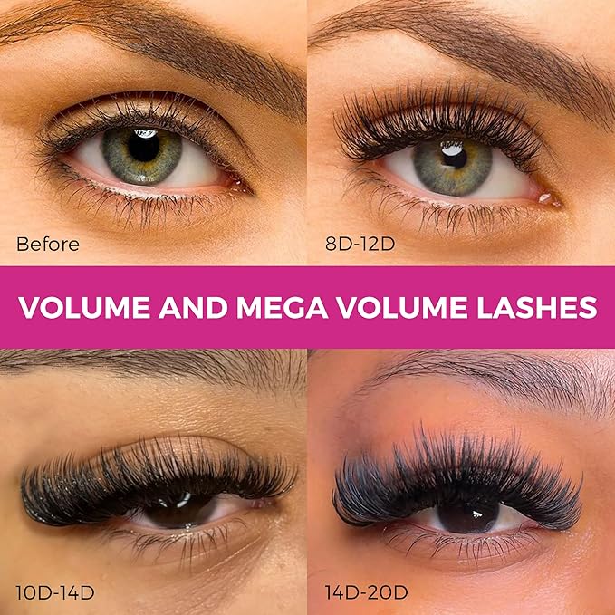 Eyesy Lash 500 Promade Fans - Volume Premade Lash Fans for Eyelash Extensions Pointy Base Handmade Loose Pre Made Eyelashes Middle Stem Soft and Lightweight (16D 0.03 C 12mm)