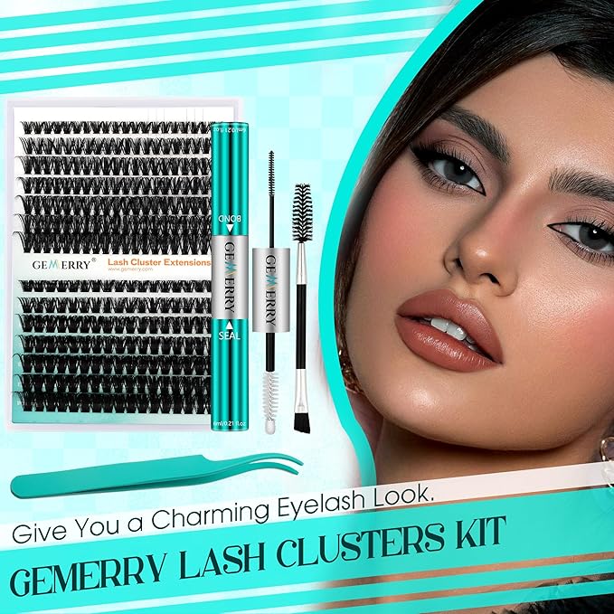 Lash Clusters GEMERRY 280pcs Clusters Lashes D Curl Soft&Natural Individual Lashes Cluster Eyelash Clusters DIY Lash Extensions at Home（40P+50P-18mm)