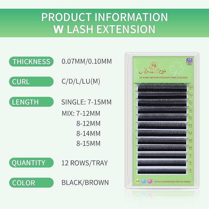 GLAMLASH W Eyelash Extensions 3D Volume Premade Fan Natural Soft Matte Lash Professional Salon Supplies (3D,0.07,D,8mm)