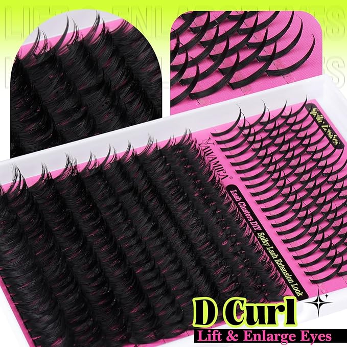 Yawamica 100D Volume Lash Clusters 12-20mm with Spike Individual Lashes 15-21mm DIY Manga Lashes Clusters Wispy Eyelash Clusters D Curly Cluster Eyelash Extensions Fairy Cluster Eyelashes 280pcs