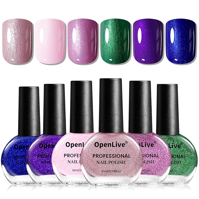 OpenLive 10ml 6 Colors Nail Polish Set Dark Green Pink Glitter Deep Blue Series Nail Polish Gifts for Women