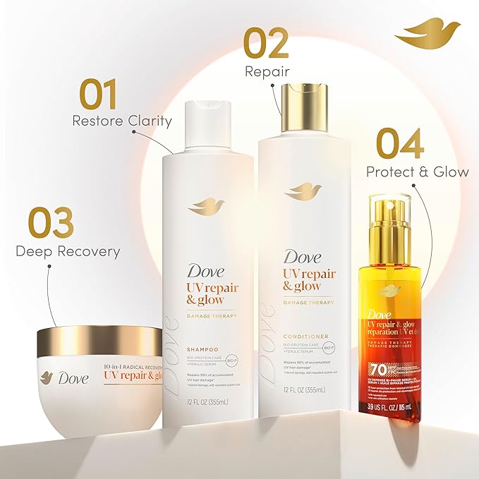 Dove Damage Therapy Defense Bi-Phase Serum + Oil 1 ct UV Repair & Glow for 70 Hour Hair Protection, with Ferulic Serum, 3.9 fl oz