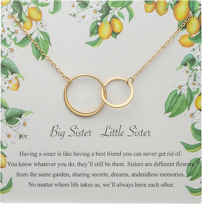 Suavell Sister Necklace - Sterling Silver Interlocking Double Circle Necklace - Birthday Gift for Sister - Maid of Honor Gift