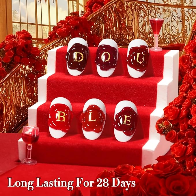Double Rhythm 6 Pcs Hema Free Gel Polish Set 0.50 OZ Same Color Same Bottle Soak Off Neutral Natural Milky Gel Polish Kit Nail Art Manicure Salon (Shimmer Cherry Red Burgundy-H6-4)