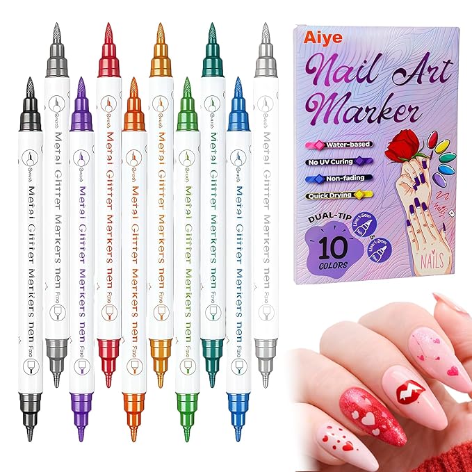 MKNZOME 10 Color Nail Art Pens, Double-ended Nail Polish Pens Drawing Painting Point Liner Acrylic Painted Pen Kit, DIY Nails Art Design Manicure Tools Christmas Gifts 2026 Upgrade