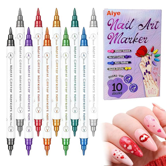 MKNZOME 10 Color Nail Art Pens, Double-ended Nail Polish Pens Drawing Painting Point Liner Acrylic Painted Pen Kit, DIY Nails Art Design Manicure Tools Christmas Gifts 2026 Upgrade