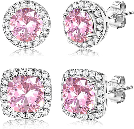 Hayoso 18K Gold Plated Halo Stud Earrings 925 Sterling Silver Cubic Zirconia Stud Earrings Round Square Diamonique Stud Earrings Set for Women Men
