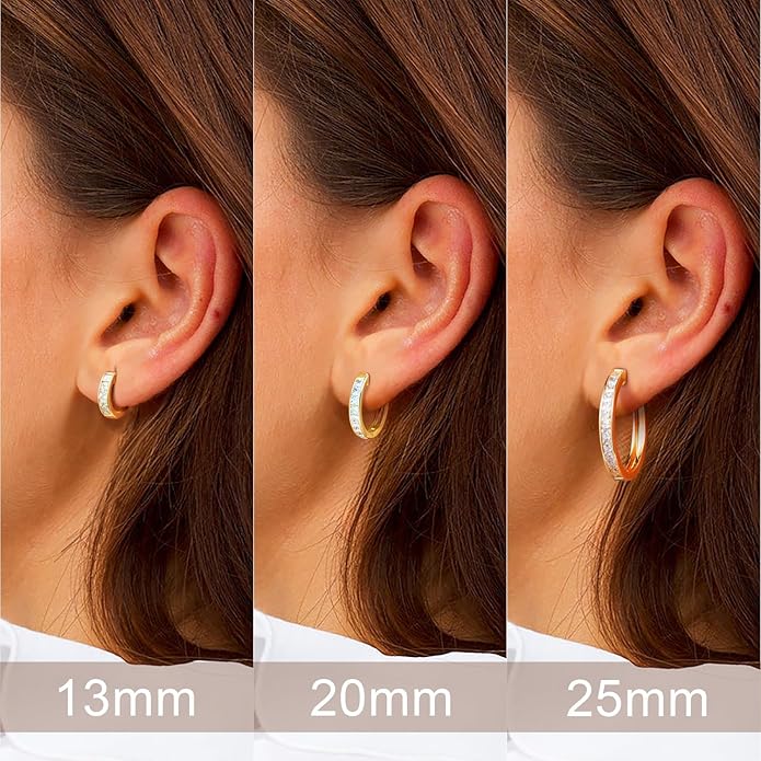 CHLOÉ LOVETT Gold Earrings 14K Gold Hoop Earrings for Women Diamond Hoop Earrings for Womens Earrings Dazzling Square Cubic Zirconia Gold Huggie Hoop Earrings 13mm 25mm