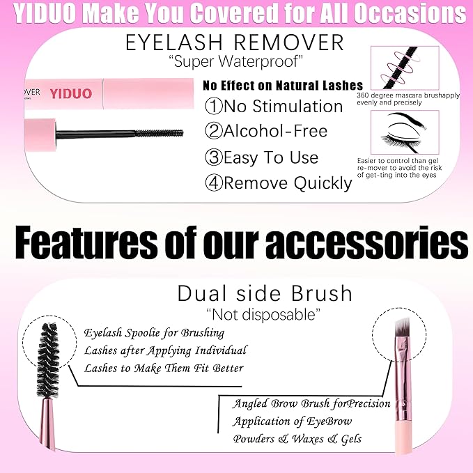 YIDUO 3 Styles Lash Clusters Kit Bulk Packs with 2×Bond&Seal Volume/Manga/ultra/Dramatic Eyelash Extensions 8-18mm lashes Clusters Kit Wispy D Curl Individual Fake Eyelashes Kit DIY at Home Easily