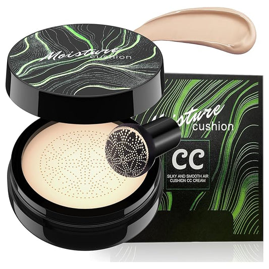 Mushroom Head Air Cushion CC Cream - BB Cream Makeup Brightening & Moisturizing, Full Coverage Concealer for Older Women, Oil Control Foundation for Mature Skin (Ivory, 3.21 Ounce (Pack of 1))