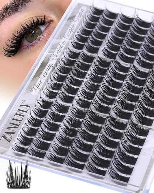zanlufly Lash Clusters Eyelash Clusters Wispy Cluster Eyelash Extensions DIY Individual Lashes Natural Volume Lash Extension C Curly Cluster Lashes with Thin Band