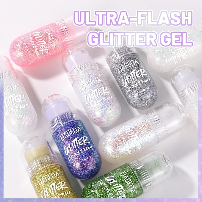 DAGEDA Body Glitter Gel, Roll-on Face Glitter for Mermaid Makeup Festival Rave Accessories, Holographic Hair Glitter Gel,Body Shimmer Halloween Makeup for Rave Party (Dazzle)