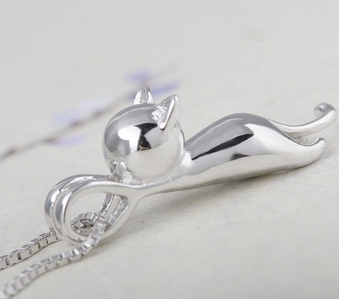 S.Leaf 925 Sterling Silver Cat Necklace Jewelry for Women Trendy Dainty Charm Pendant Necklaces Best Friend Birthday Gifts for Her Sister Mom Wife Womens