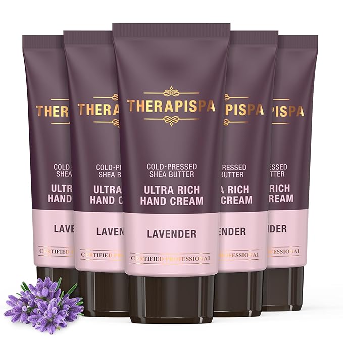 THERAPISPA Ultra Rich Hand Cream – Intensive Hydration & Repair for Dry, Chapped Hands | Enriched with Shea Butter, Ceramides, Niacinamide (B3) & Panthenol (B5) (Lavender, 2.0 oz, Pack of 5)