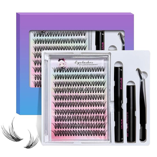 Lash Clusters Kit 10-16mm Natural Volume Lashes with Soft Fibre Thin Band, 200PCS Wispy Eyelash Clusters for Gentle Bonding & Beginner Friendly, DIY Individual Lashes