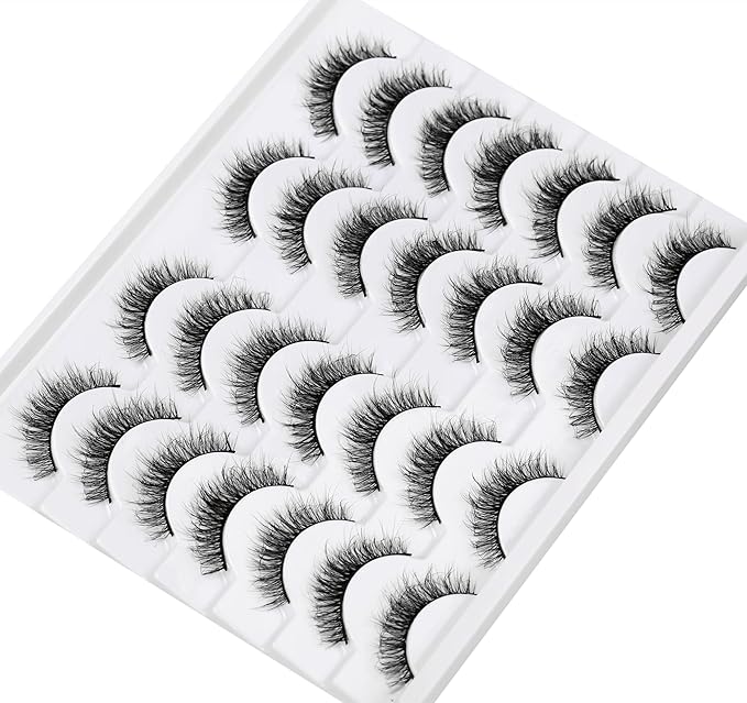 False Eyelashes Short Natural Fluffy Wispy Volume Cute Cat Eye Lashes Fake Eyelashes Faux Mink Lashes 14 Pairs Pack