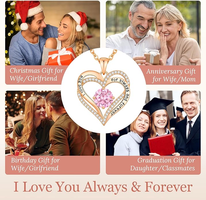 CDE Forever Love Heart Necklaces for Women, Wedding Anniversary, Birthday Mothers Day Christmas Day Gifts for Mom, Mother, Wife, friend, S925 Silver Jewelry with Birthstone Pendant
