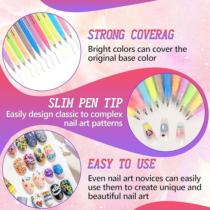 12 Colors Nail Art Pens Set, 2026 Nail Art Markers with Fine Tip,Nail Polish Pens Drawing Point Liner Painted Pen Kit,Quick Dry Nail Polish Pens for Drawing Painting,DIY Nails Art Design Manicure Tool