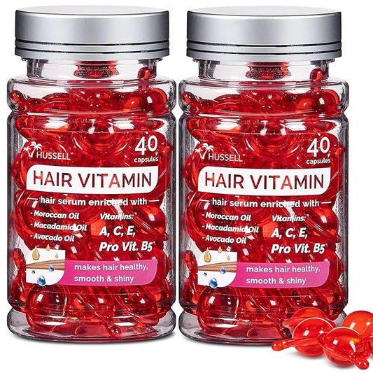 Bali Secret Hussell Hair Serum - No Rinse with Argan Macadamia & Avocado Oils - Vitamins A, E, Pro B5 - Conditioner for Women & Men - Pack of 2, 80 Capsules