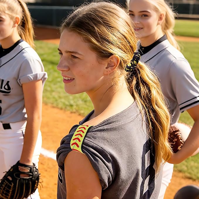 20 Pcs Softball Sleeve Holders Hair Ties Set, 7.4 Inch Softball Shirt Sleeve Straps with Elastic Scrunchies, Softball Accessories Party Favor for Girls Women Sport Team Gifts Birthday Supplies