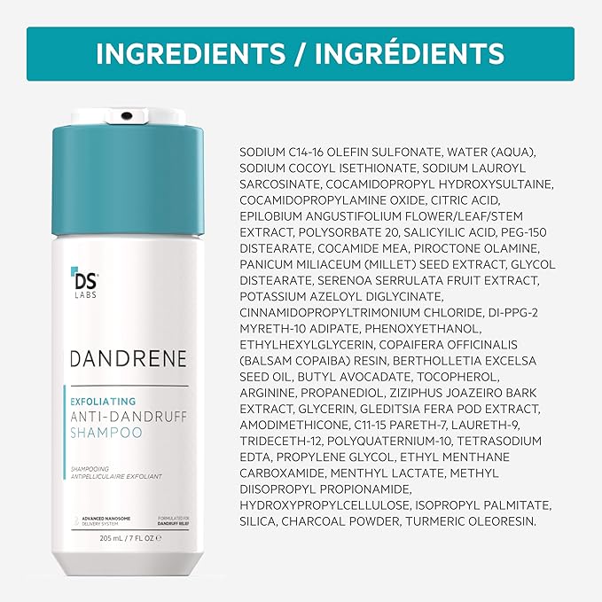 DS Labs Dandrene Dandruff Shampoo, 205mL - for Flaky, Itchy Scalp, Exfoliating Shampoo for Dry Scalp, Seborrheic Dermatitis & Scalp Psoriasis, Color Safe, Sulfate Free, (2 Pack)