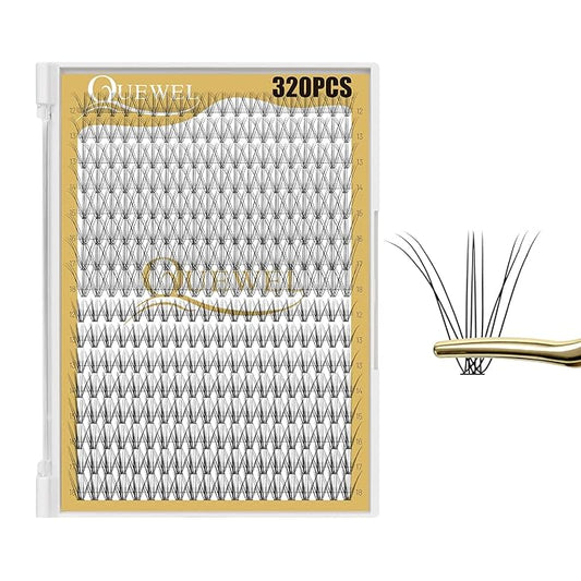 QUEWEL Lash Clusters 320Pcs Cluster Lashes 10D+20D C Curl Lash Cluster Eyelash Extensions Mix12-18mm Individual Eyelashes Clusters Wispy Lash Clusters Thin Band Soft to Use at Home(10D+20D C Mix12-18)