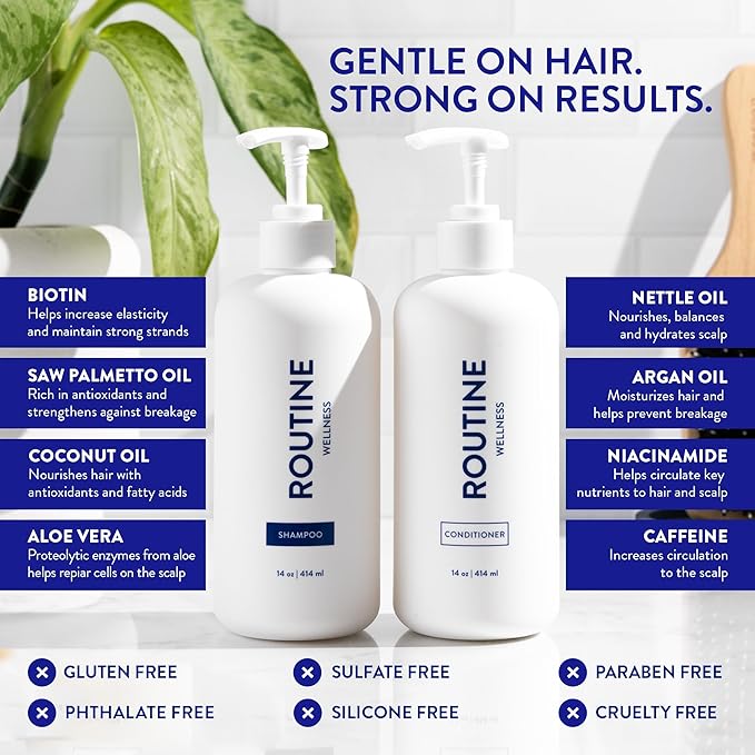 Routine Wellness Anti-Thinning Volumizing Shampoo and Conditioner Set for Thinning Hair & Hair Loss - Grow Your Confidence with Biotin & DHT Blockers - Orange Blossom & Sandalwood Set
