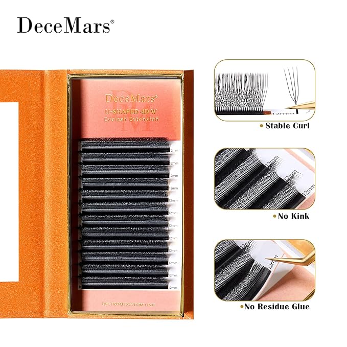 DeceMars 4D U Shaped Eyelash Extensions Supplies Easy Fans Russian Volume Crisscross Eyelashes Natural Soft YY Lash Extensions Handwoven Mesh Wispy Clusters Matte Black-0.07mm-C-8-14mm Mix