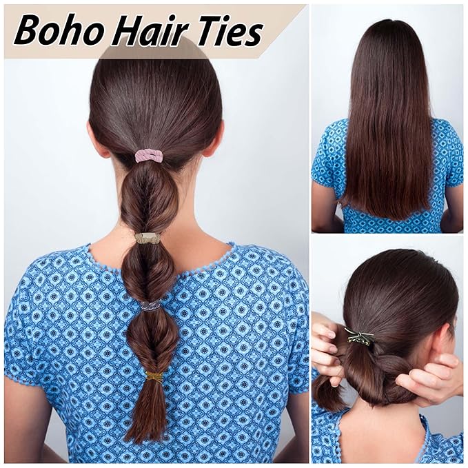 20PCS Boho Hair Ties Bracelet for Women and Girls, Elastic No-Damage Cute Bands for Thick or Thin Hair and Ponytails, All-Day Hold Hair Accessories (Set 7)
