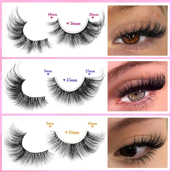 Cat Eye Lashes Fairy Eyelashes Wispy Full False Eyelashes Fox Strip Fake Eyelashes 5 Styles Mixed Fuzzy Mink Lashes with Long Tail Eye Lashes Pack 5 Pairs