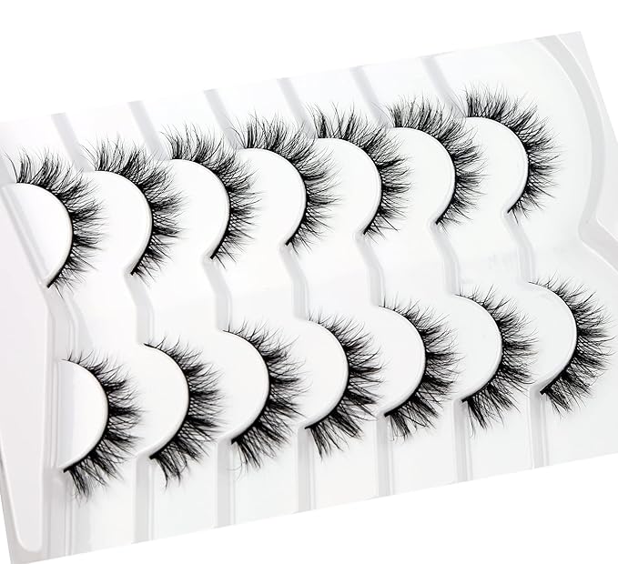 Pooplunch False Eyelashes Cat Eye Lashes Natural Cluster Extension Look Wispy Short Volume 8D Faux Mink Lashes Fake Eyelashes Strips 7 Pairs Pack