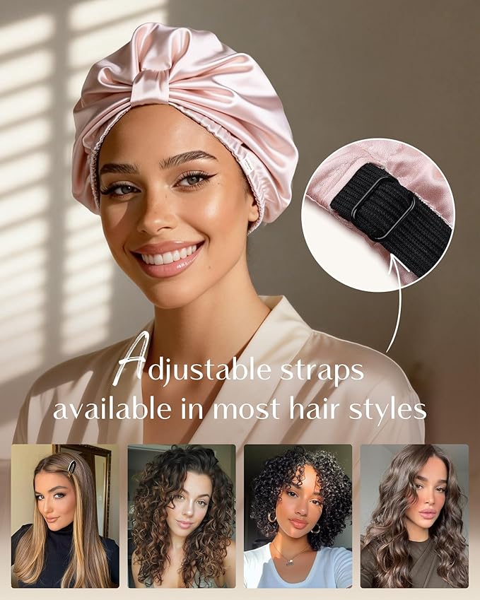 YANIBEST Adjustable Satin Bonnet for Sleeping with Elastic Band, Double Layer Hair Wrap for Natural Curly Hair, Reduce Frizz