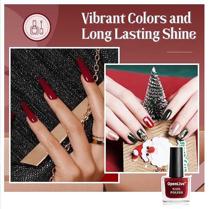OpenLive 12 PCS Nail Polish Kit With 10 Colors As 2 PCS BASE And TOP Coat Green Blue Red Pink Collection Gifts for Women.