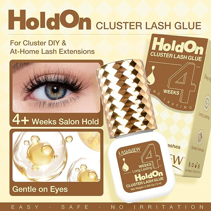 LASHVIEW Upgrade Sensitive Lash Cluster Glue,Strong Hold Cluster Lash Glue Long Lasting 4+ Weeks Waterproof & No Irritation Hypoallergenic Formaldehyde-Free for Open Eyes DIY or Professional (5ML)