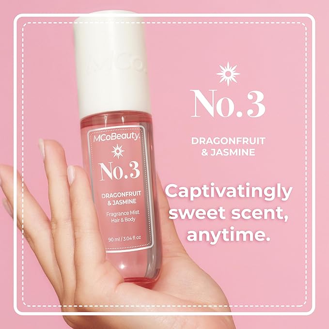 MCoBeauty - Fragrance Mist No.3 - Light Body Mist and Hair Perfume with Sweet Blossom, Dragon Fruit and Lychee - Gifts for Women, Feminine Spray, Self Care Gifts for Women - 90ml Bottle