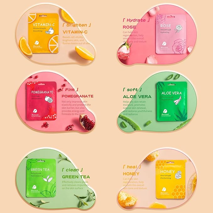 Meleell 18 Pack Collagen Face Masks Skincare Bulk,Hydrating Spa Face Mask Beauty for Sensitive Skin,Sheet Mask for Skin Care, Facial Mask Sets Birthday Party Gifts for Women/Teen Girls/Kids