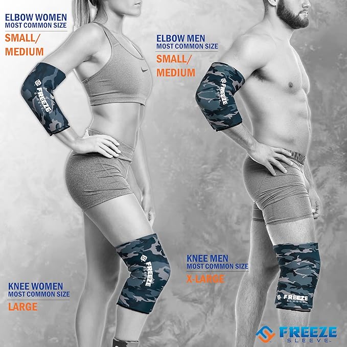 FreezeSleeve Ice and Heat Therapy Sleeve | Reusable Ice Pack Flexible Gel Compression Sleeve for Pain Relief and Recovery of Elbow Knee Ankle Leg Wrist Injuries | Blue Camo Large