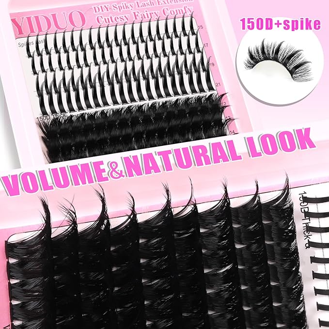 YIDUO Lashes Clusters Kit 150D Volume EyeLash Clusters with Spikes 12-20MM D Curl Manga Wispy Eyelashes Extensions Kit 230pcs Thick Individual DIY Eyeash Clusters with Bond and Seal Tweezers Removers