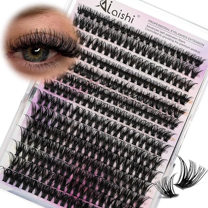 Lash Clusters, DIY Cluster Eyelash Extensions 9‑16mm, 60D, 280pcs Fluffy D Curl Natural Lashes–Fake Cat Eye Wispy Individual Clusters