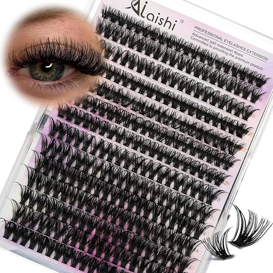 Lash Clusters, DIY Cluster Eyelash Extensions 9‑16mm, 60D, 280pcs Fluffy D Curl Natural Lashes–Fake Cat Eye Wispy Individual Clusters